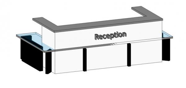 Receptionist Desk with glass table top and label